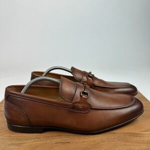 New Mens Vittorio Russo Leyton‎ Brown Leather Horsebit Loafers Shoes Size 11 M